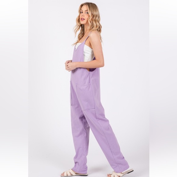 17 French Terry Jumpsuit Solid Harem Sleeveless V-neck - Picture 6 of 8